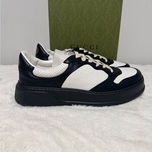 Gucci Men’s Black & White Platform Leather Sneakers